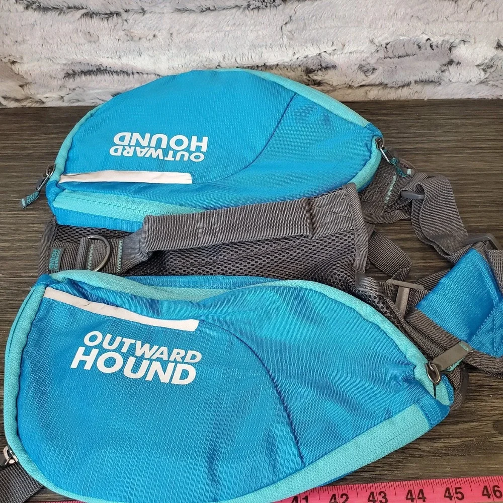 Outward Hound Blue Hiking Zipped Dog Travel Backpack Saddlebag Carrier sz M‎